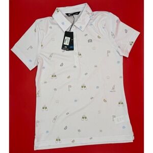 Travis Mathew High Noon Keep Em Coming Polo Shirt White Novelty Print Mens S NWT
